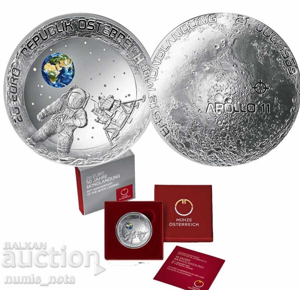 20 ευρώ 2019 Αυστρία - 50 έτη από την πρώτη προσελήνωση 20 ευρώ 2019 Αυστρία - 50 έτη από την πρώτη προσελήνωση