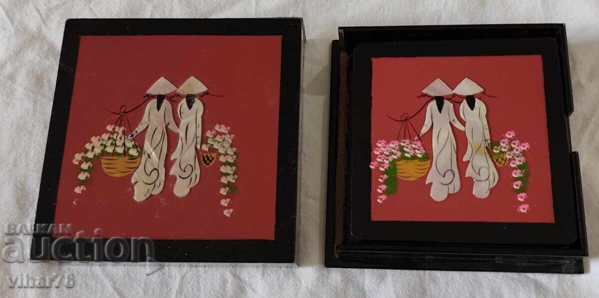 Комплект подложки за чаши със седеф - 5