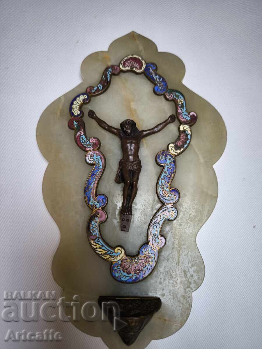 Cloisonné rocaille with bronze crucifix Cloisonné rocaille with bronze crucifix