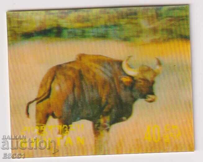 Καθαρό γραμματόσημο 3D στερεοφωνικό Fauna Buffalo 1970 από Μπουτάν
