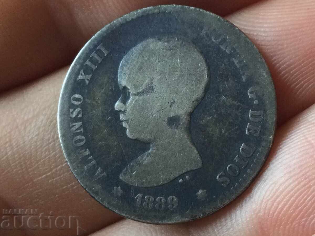 Spania 1 peseta 1889 Alfonso XIII monedă rară de argint