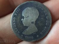 Spain 1 Peseta 1889 Alfonso XIII Rare Silver Coin