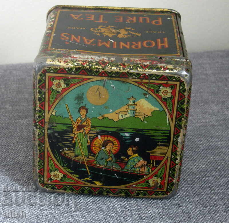 Стара литографна тенекиена кутия за чай Hornimans Стара литографна тенекиена кутия за чай Hornimans