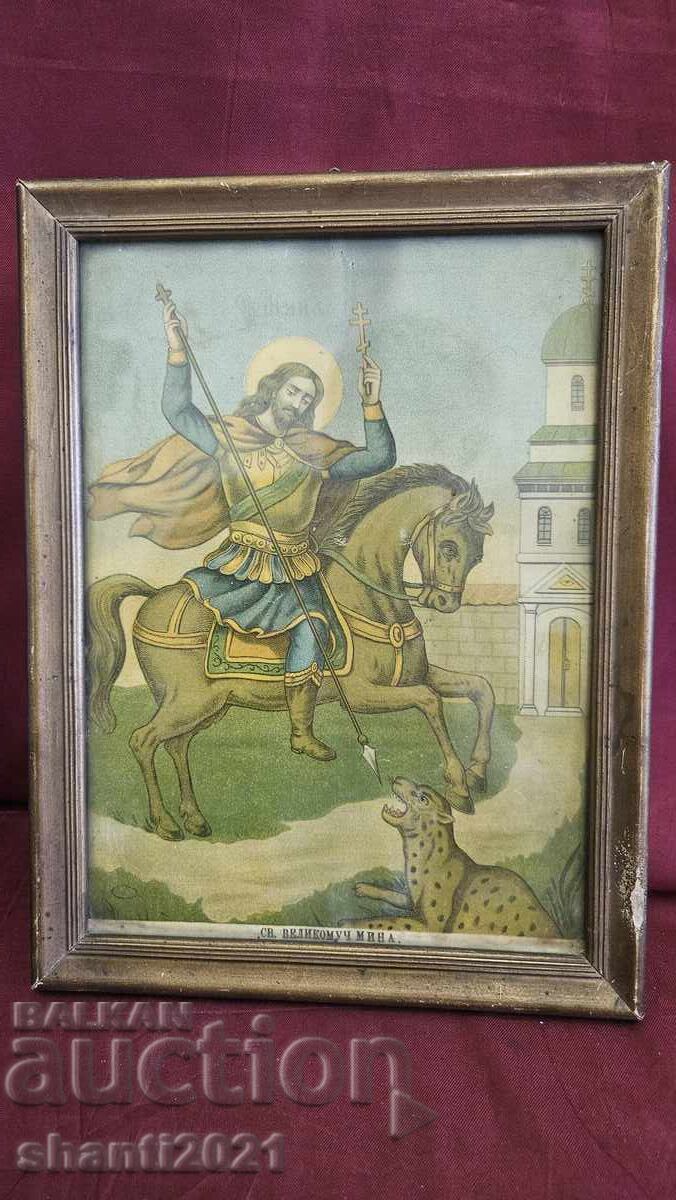 Аукцион Стара литография Свети Мина 28х22см. Аукцион Стара литография Свети Мина 28х22см.