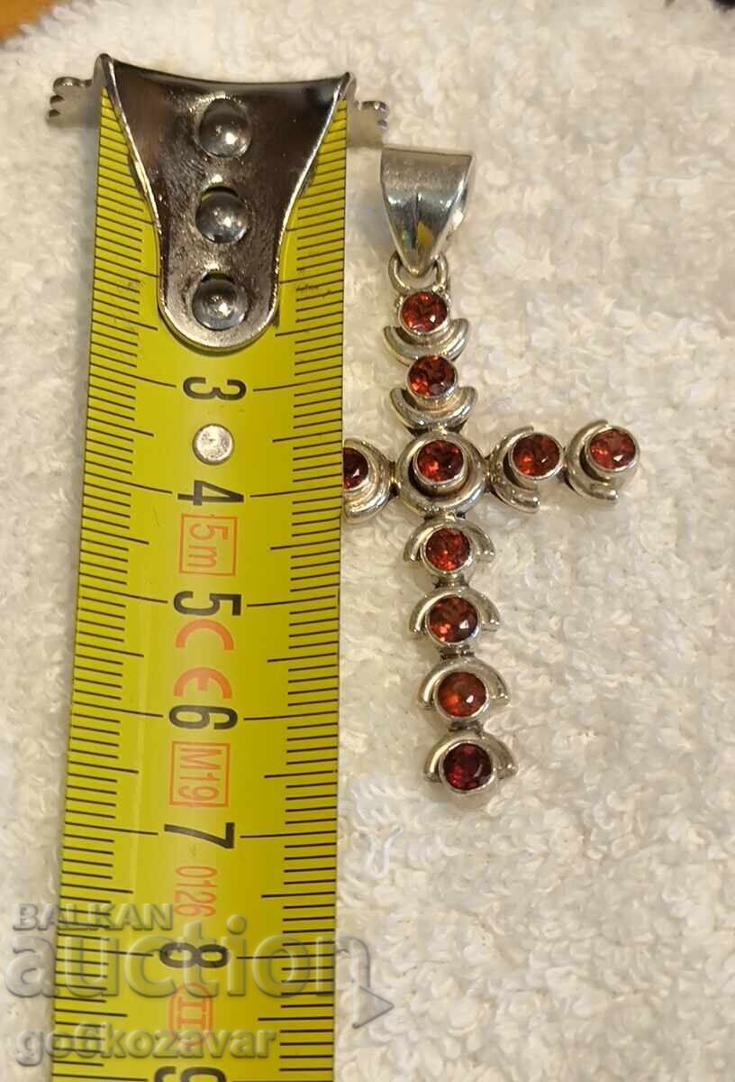 Σταυρός Ασήμι, Βοημικός Γρανάτης ! ! ! Μεγάλος Υπέροχος ! ! ! - 5