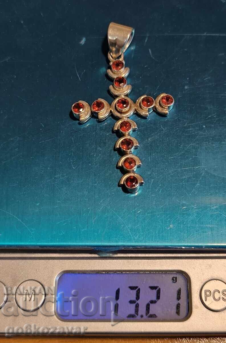 Кръст Сребро, Бохемски гранат ! ! ! Голям прекрасен ! ! ! - 6