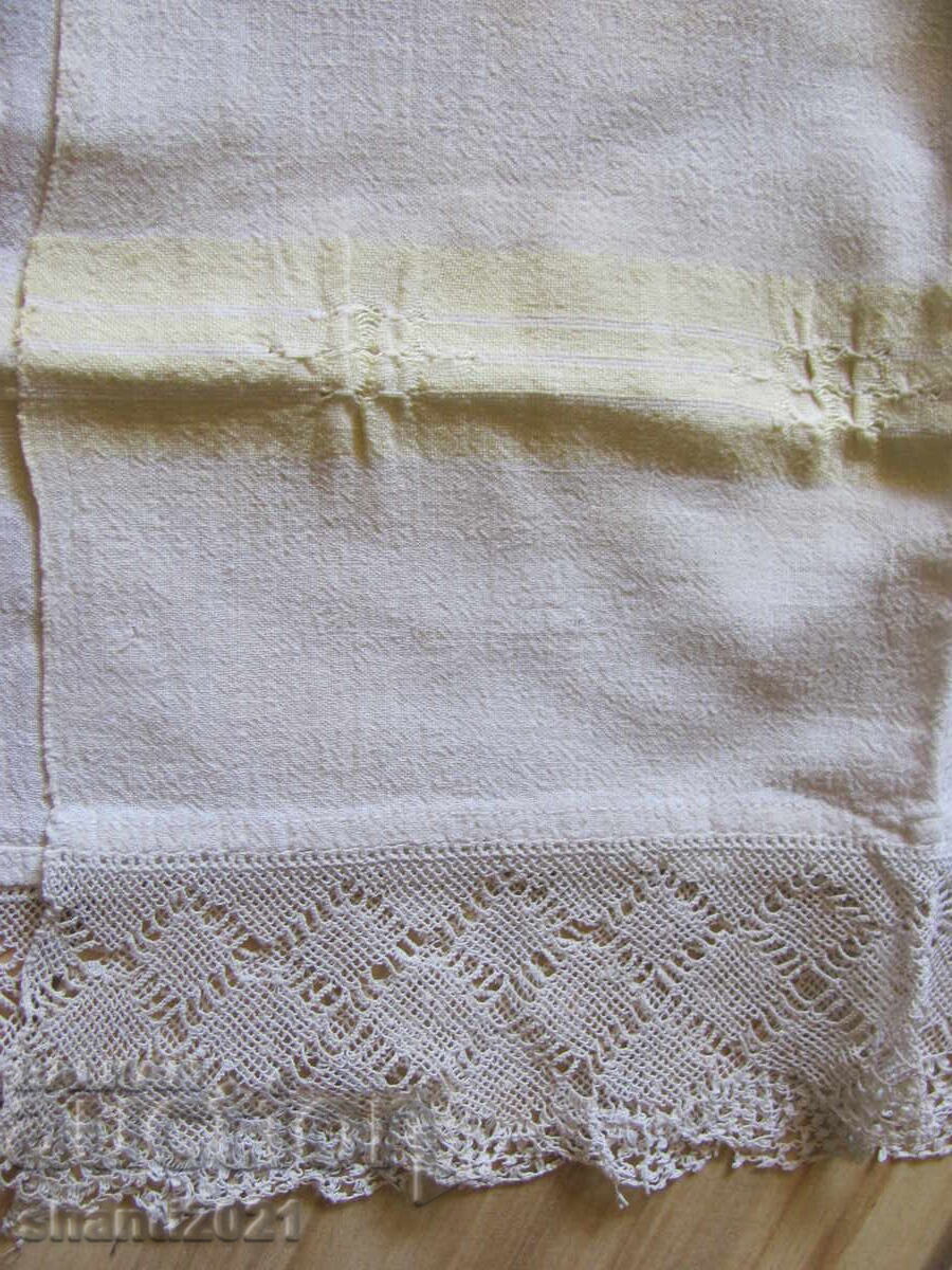 Παράδοση 19ος αιώνας πετσέτα, χειροποίητο καναρίνι, δαντέλα, 2 τεμάχια