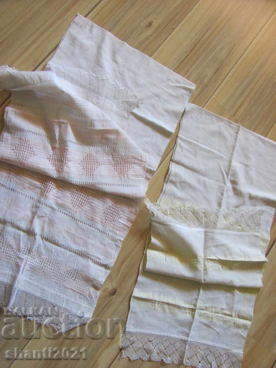 19ος αιώνας πετσέτα, χειροποίητο καναρίνι, δαντέλα, 2 τεμάχια - 6