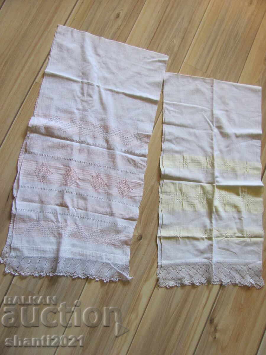 19ος αιώνας πετσέτα, χειροποίητο καναρίνι, δαντέλα, 2 τεμάχια