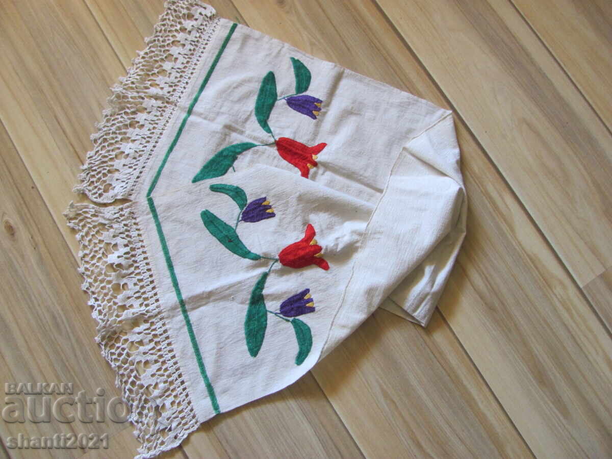 19в. кърпа, ръчно тъкан кенар, ръчна бродерия , 115х30см. - 6