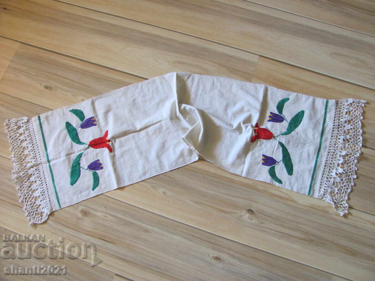 19в. кърпа, ръчно тъкан кенар, ръчна бродерия , 115х30см.
