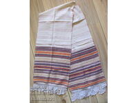 19ος αι. πετσέτα, μαντήλι, χειροποίητο υφαντό καναρίνι, δαντέλα, 76x30εκ