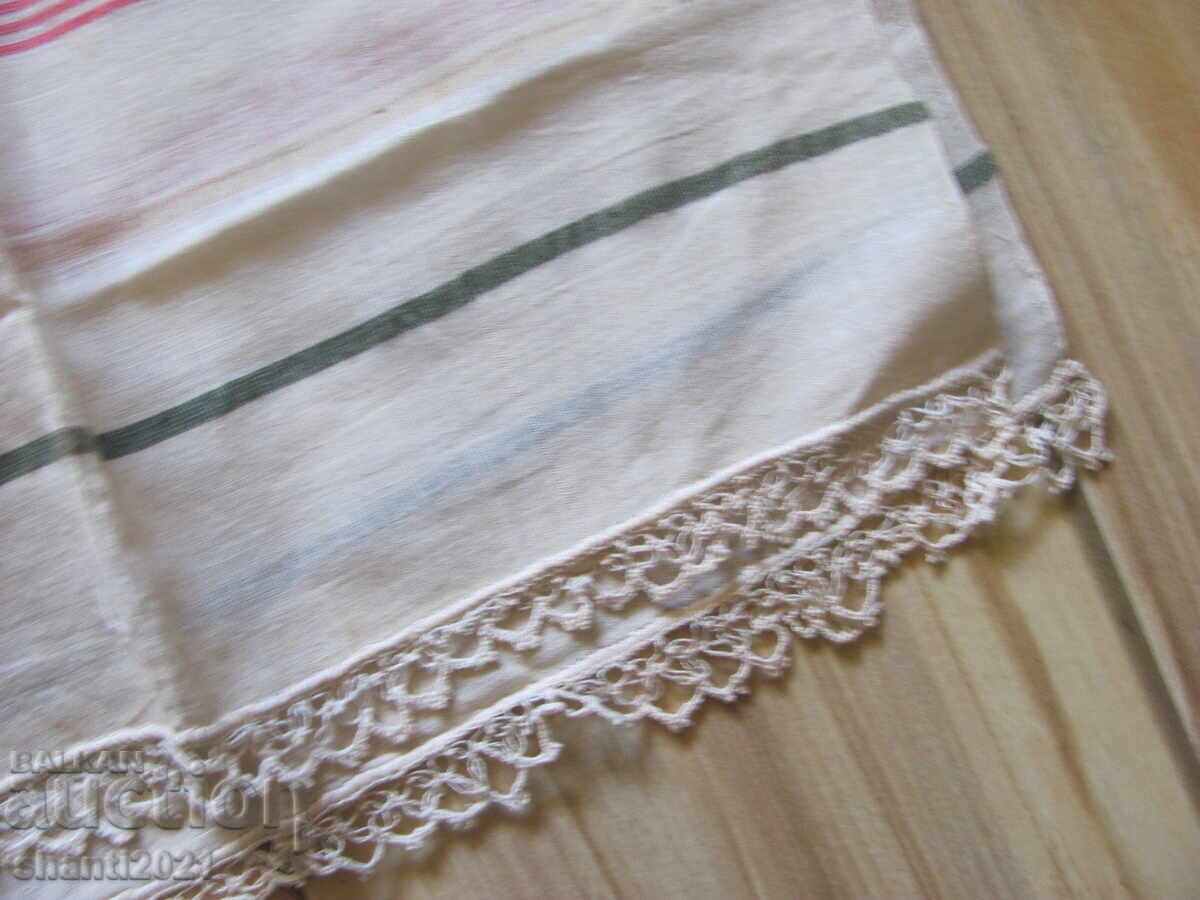 Аукцион 19в. кърпа, месал, ръчно тъкан кенар , дантела, 96х36см./2бр