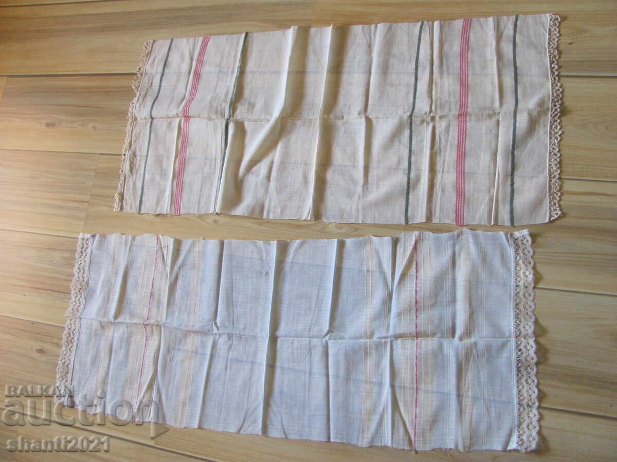 19в. кърпа, месал, ръчно тъкан кенар , дантела, 96х36см./2бр - 6