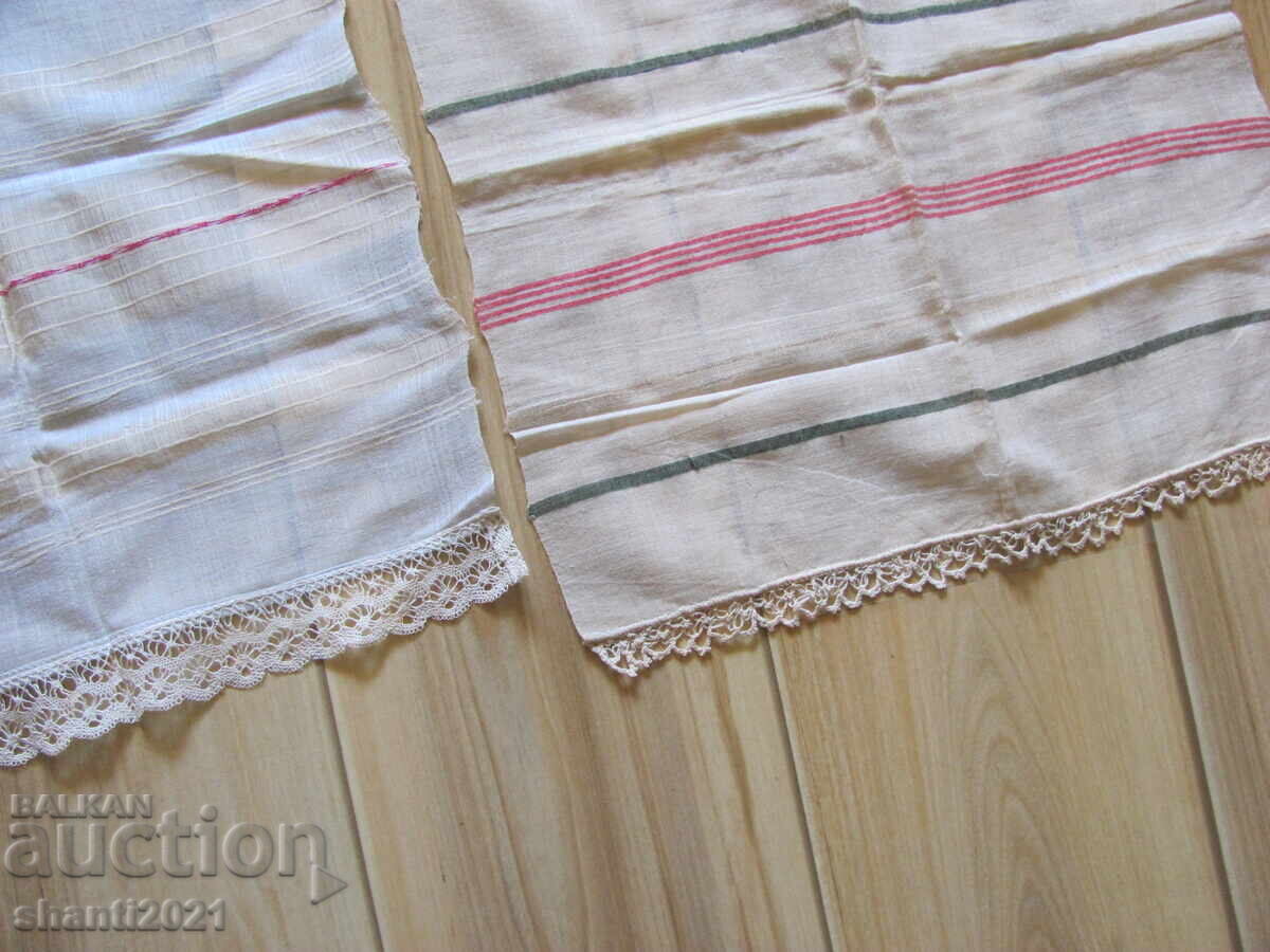 19в. кърпа, месал, ръчно тъкан кенар , дантела, 96х36см./2бр - 7