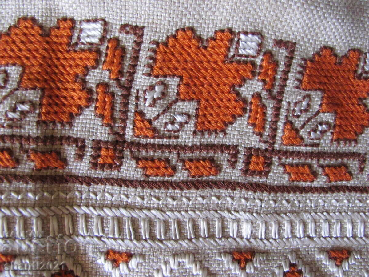 Βίντατζ χειροποίητο κέντημα καρέ, τραπεζομάντηλο, 73x40εκ - 5