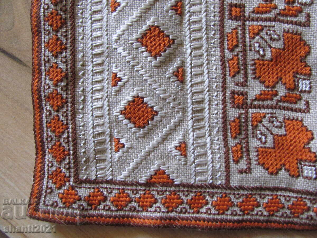 Βίντατζ χειροποίητο κέντημα καρέ, τραπεζομάντηλο, 73x40εκ - 6