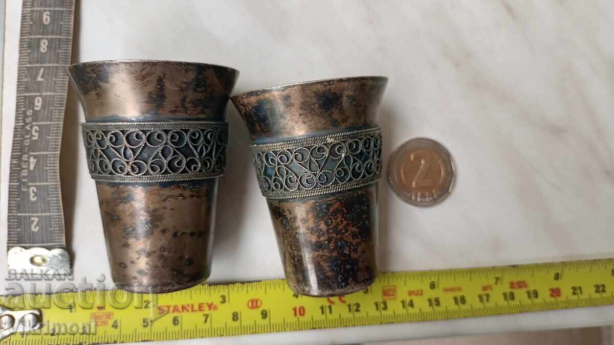 Old silver-plated cups, filigree, liqueur, melchior, Yummet, USSR with price 45.00 BGN | € 23.01