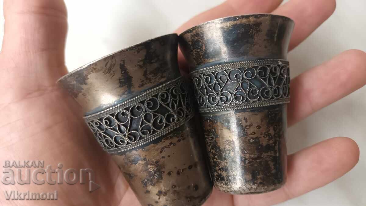Auction  Old silver-plated cups, filigree, liqueur, melchior, Yummet, USSR