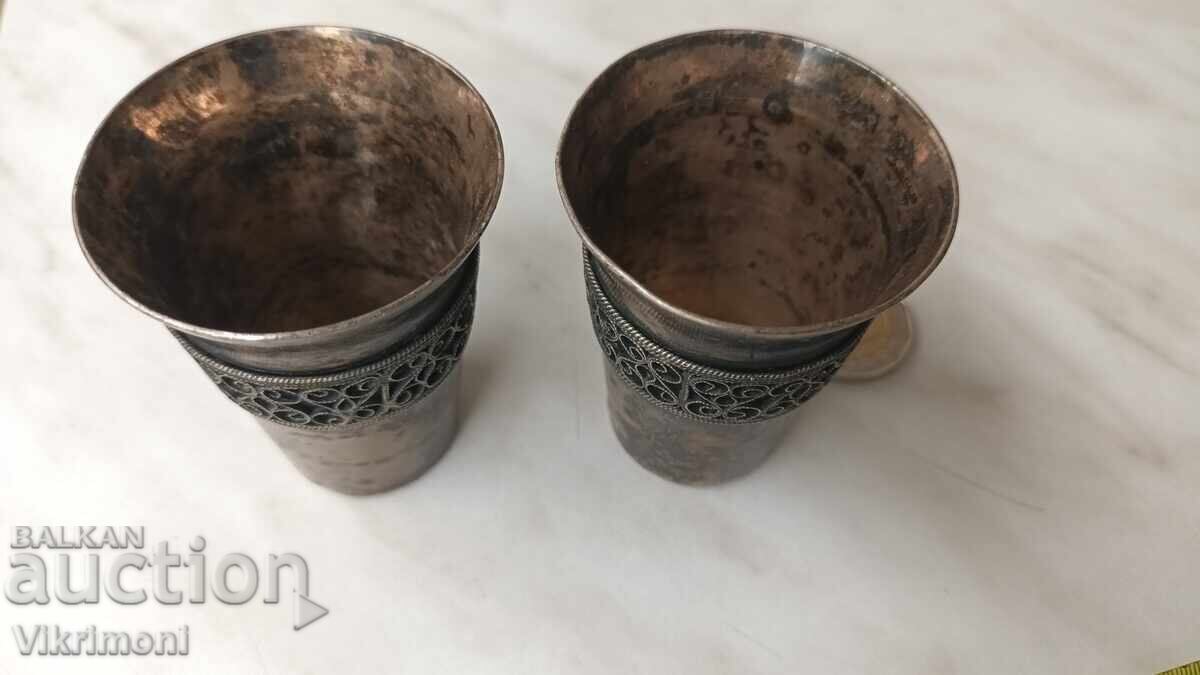 Delivery of Old silver-plated cups, filigree, liqueur, melchior, Yummet, USSR
