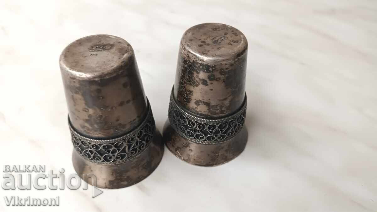 Old silver-plated cups, filigree, liqueur, melchior, Yummet, USSR - 5