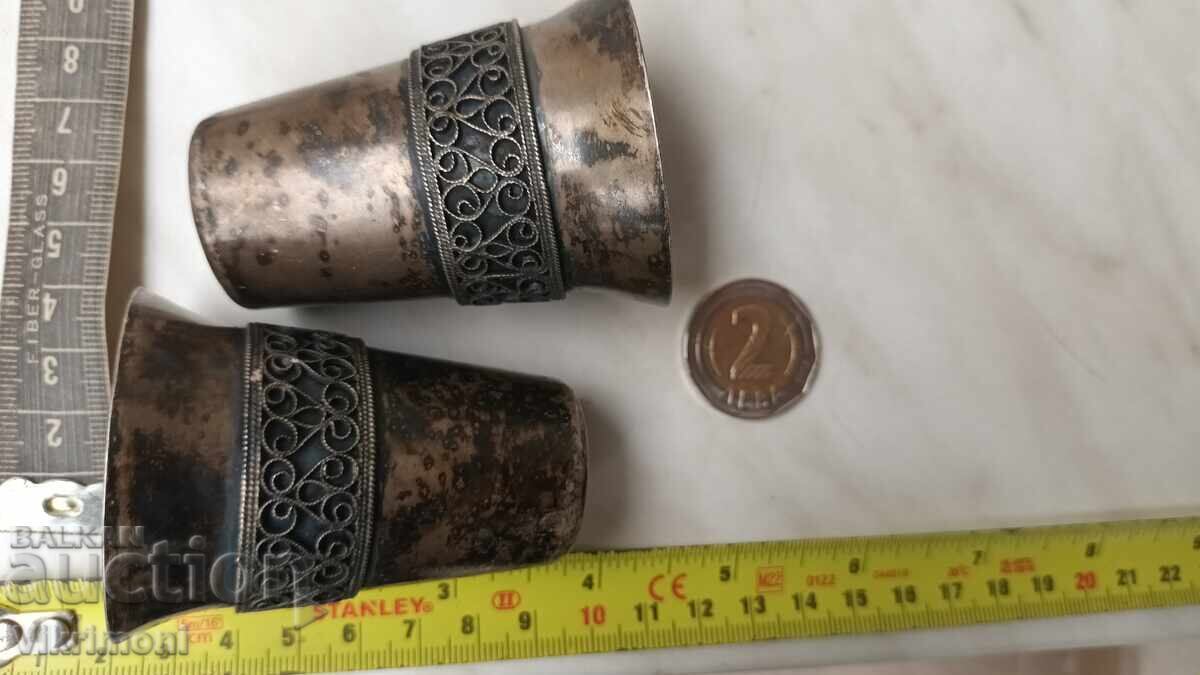 Old silver-plated cups, filigree, liqueur, melchior, Yummet, USSR - 6
