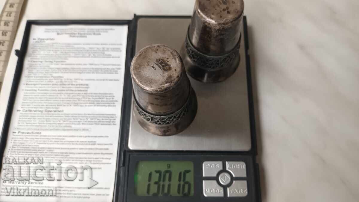 Old silver-plated cups, filigree, liqueur, melchior, Yummet, USSR - 7