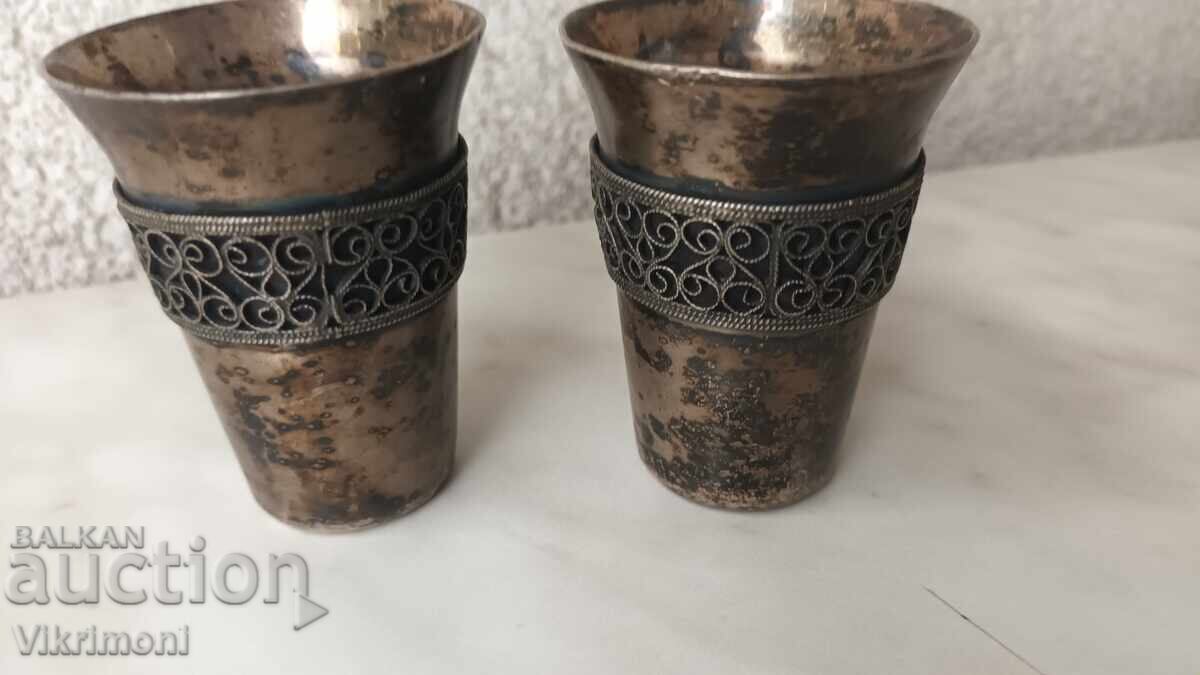 Old silver-plated cups, filigree, liqueur, melchior, Yummet, USSR