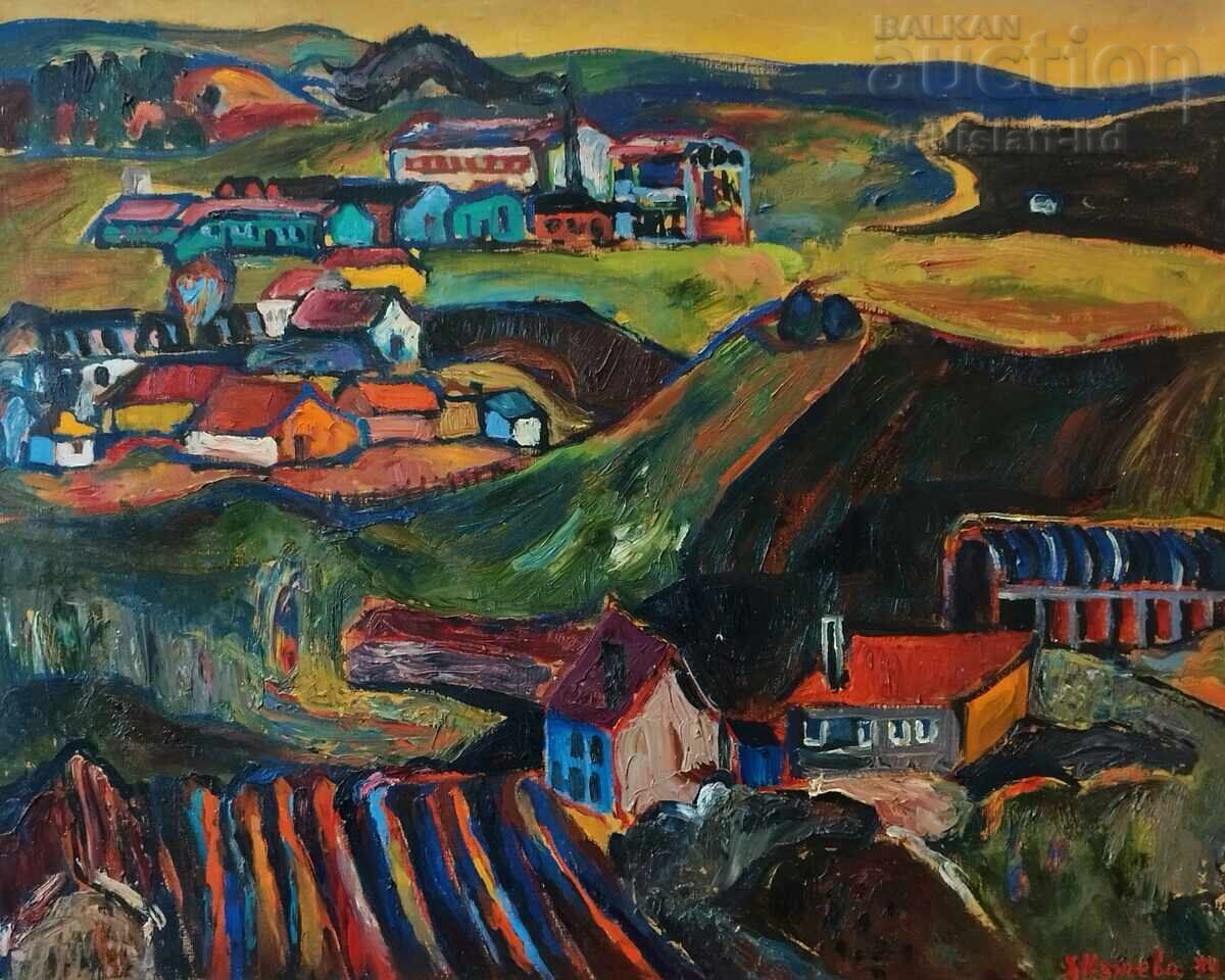 Painting "Industrial Panorama", artist Dora Kuncheva (1926-2013) with price 4850.00 BGN | € 2479.77 Painting "Industrial Panorama", artist Dora Kuncheva (1926-2013) with price 4850.00 BGN | € 2479.77