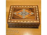 Jewelry box with mosaic inlay, made of wood and plush!