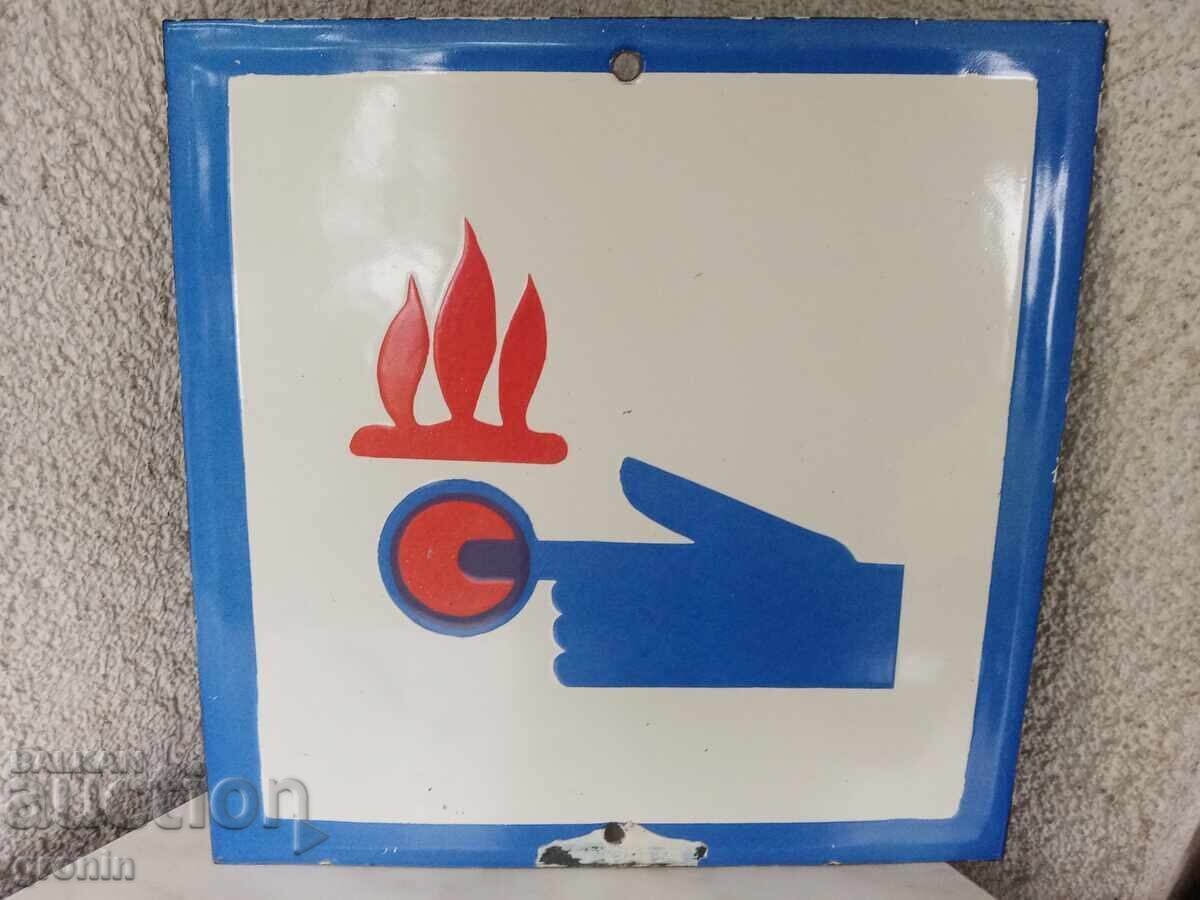 Παλιά σμαλτωμένη πινακίδα, Σοσιαλιστική, πατήστε σε περίπτωση πυρκαγιάς