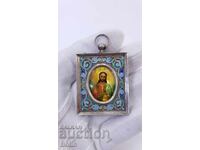 Icoană țaristă rusă rară, argint cu email 84 pr. sec. XIX