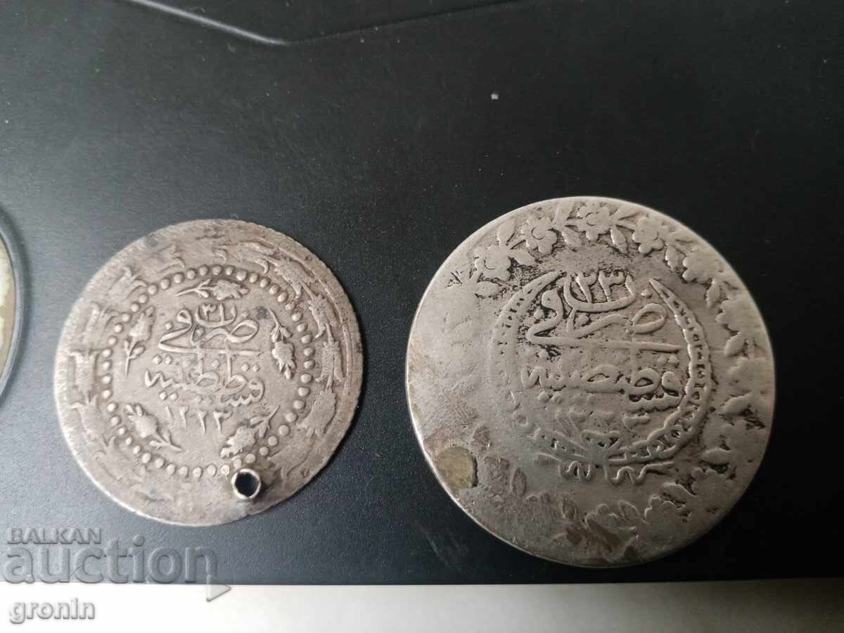 Lot of 2 Ottoman coins, silver, gümüş, 1223
