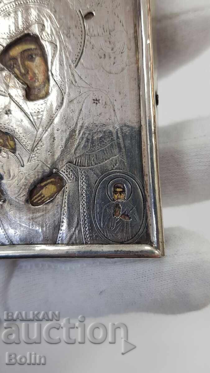 Παράδοση Σπάνια ασημένια ρωσική τσαρική εικόνα 84 πρ. Παναγία 19ος αιώνας