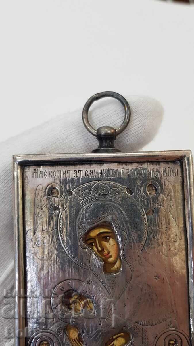Σπάνια ασημένια ρωσική τσαρική εικόνα 84 πρ. Παναγία 19ος αιώνας - 5