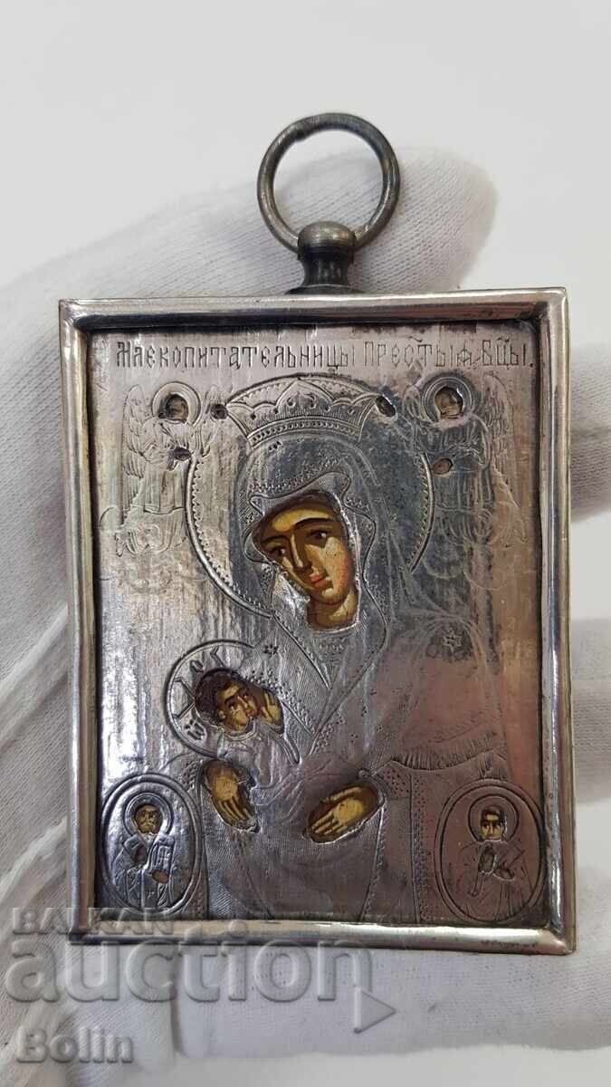 Σπάνια ασημένια ρωσική τσαρική εικόνα 84 πρ. Παναγία 19ος αιώνας