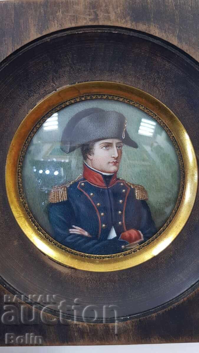 Rare painted miniature, painting Napoleon Bonaparte 19th century