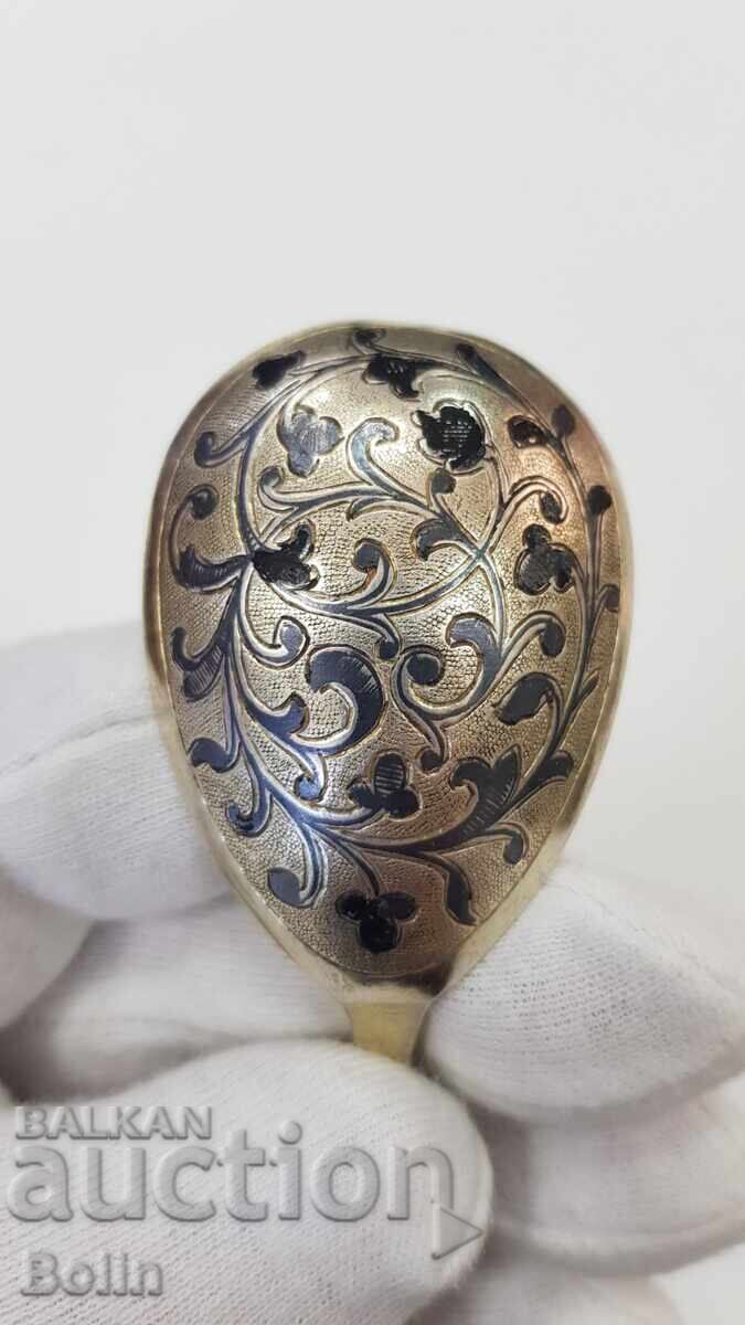 Аукцион Рядка руска царски лъжица сребро, позлата, ниало 84пр.