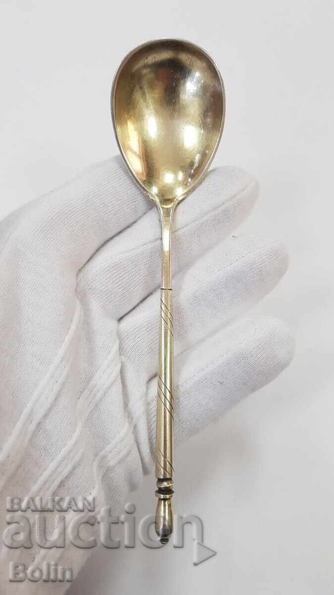 Рядка руска царски лъжица сребро, позлата, ниало 84пр. - 5