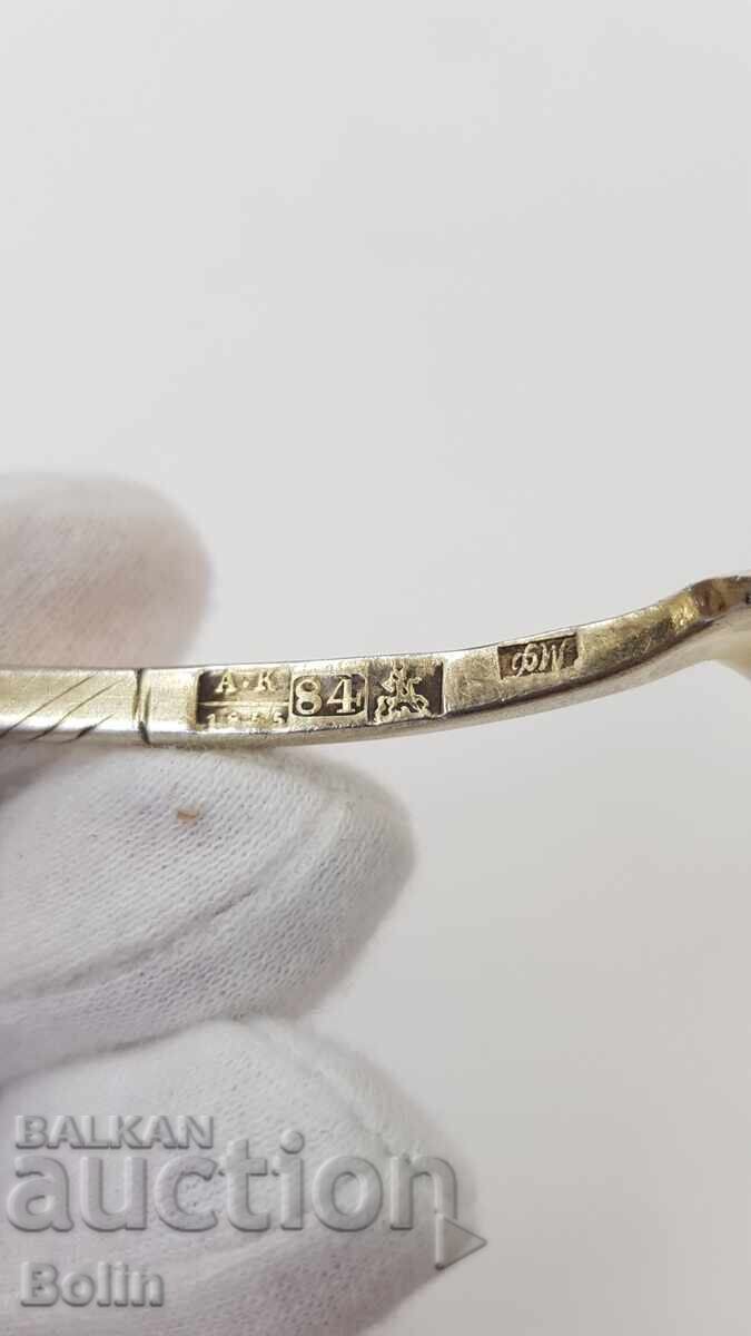 Рядка руска царски лъжица сребро, позлата, ниало 84пр. - 6