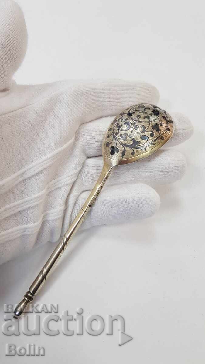 Рядка руска царски лъжица сребро, позлата, ниало 84пр.