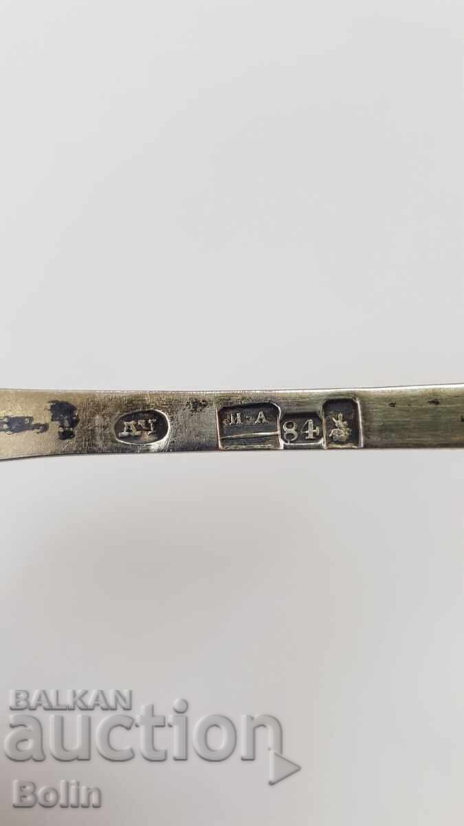 Δημοπρασία Σπάνιο ρωσικό τσαρικό ασημένιο κουτάλι, επιχρύσωση, νιέλο 84π