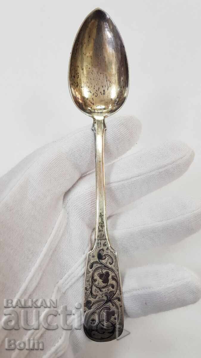 Παράδοση Σπάνιο ρωσικό τσαρικό ασημένιο κουτάλι, επιχρύσωση, νιέλο 84π