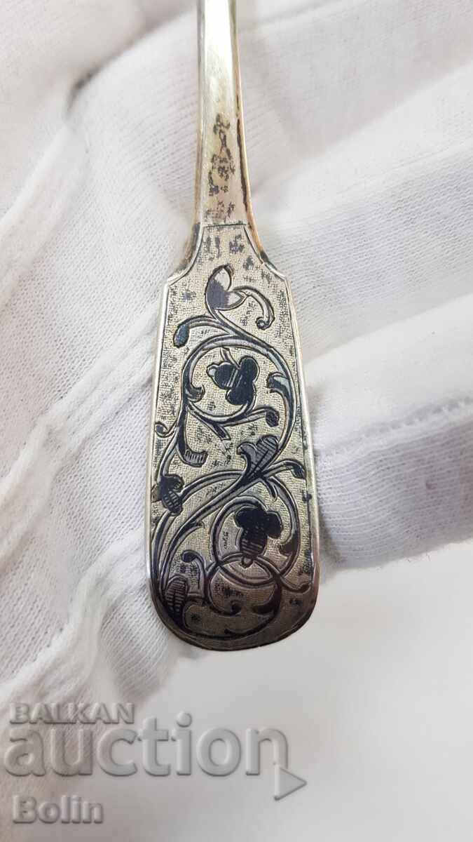 Σπάνιο ρωσικό τσαρικό ασημένιο κουτάλι, επιχρύσωση, νιέλο 84π - 5