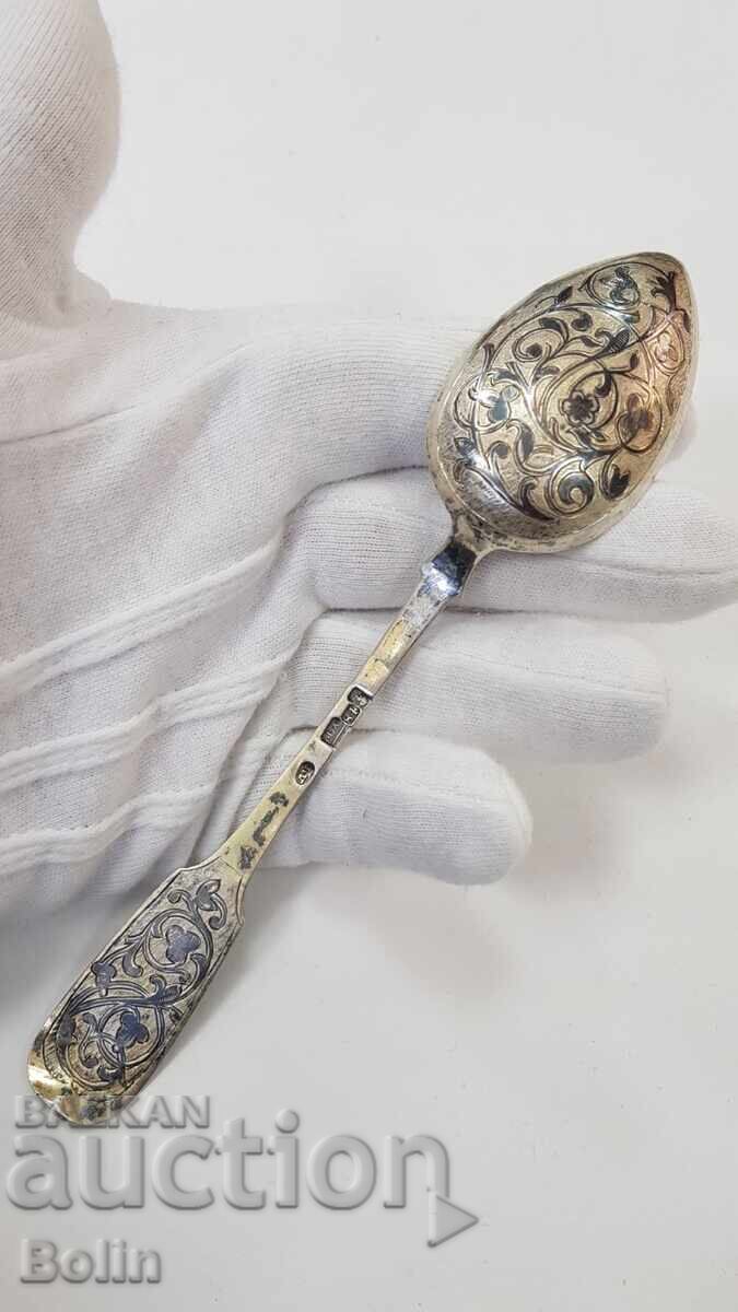 Σπάνιο ρωσικό τσαρικό ασημένιο κουτάλι, επιχρύσωση, νιέλο 84π