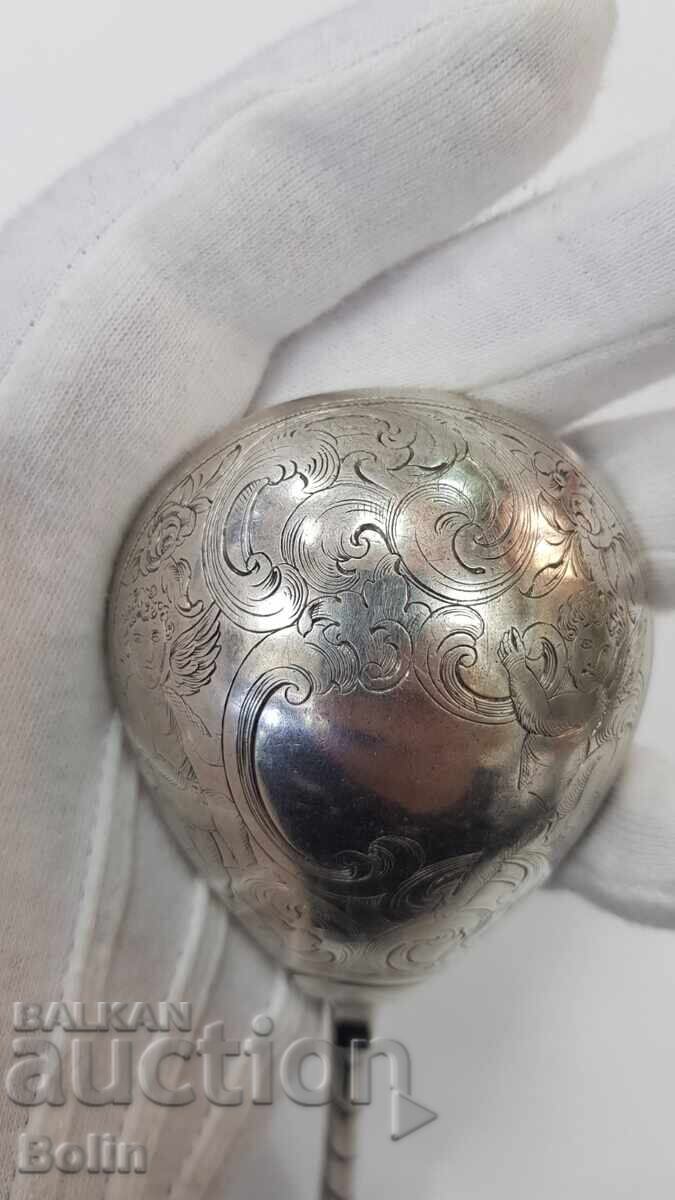 Museum silver Russian Tsar spoon 84 pr. 1866 cherubs with price 950.00 BGN | € 485.73