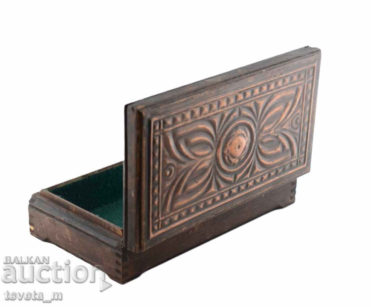 Дървена кутия с меден обков ръчна изработка соц - 5