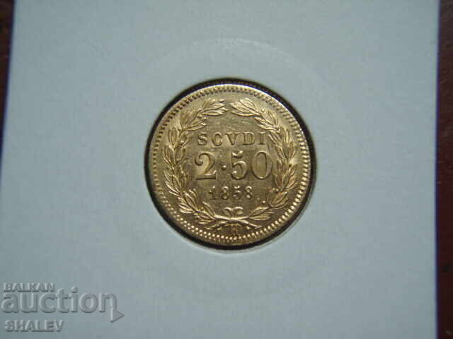 2.50 Scudi 1858 Vatican (2 1/2 scudi Vatican) - AU (gold) with price 1389.89 BGN | € 710.64 2.50 Scudi 1858 Vatican (2 1/2 scudi Vatican) - AU (gold) with price 1389.89 BGN | € 710.64