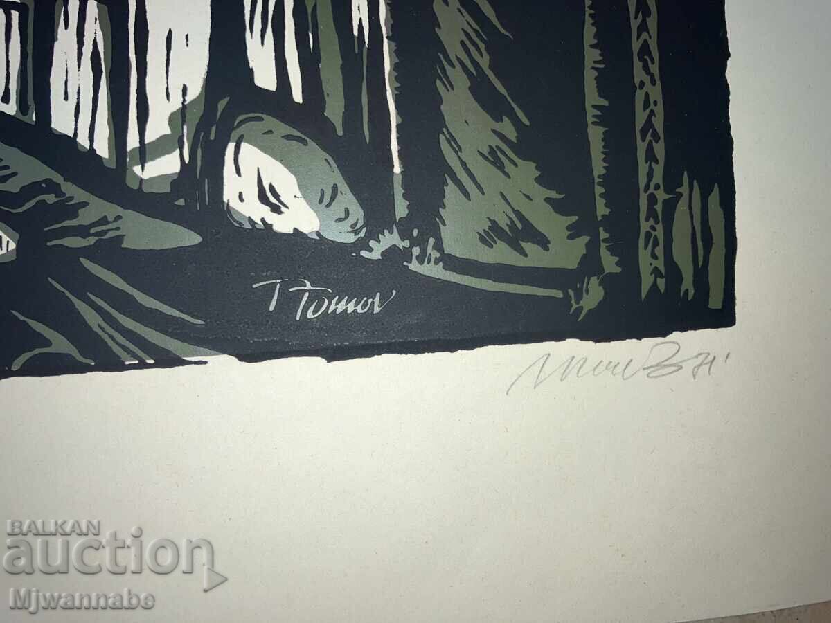 Παράδοση Tryavna, Toma Tomov, παλιά έγχρωμη αυθεντική λιθογραφία, άριστη Παράδοση Tryavna, Toma Tomov, παλιά έγχρωμη αυθεντική λιθογραφία, άριστη
