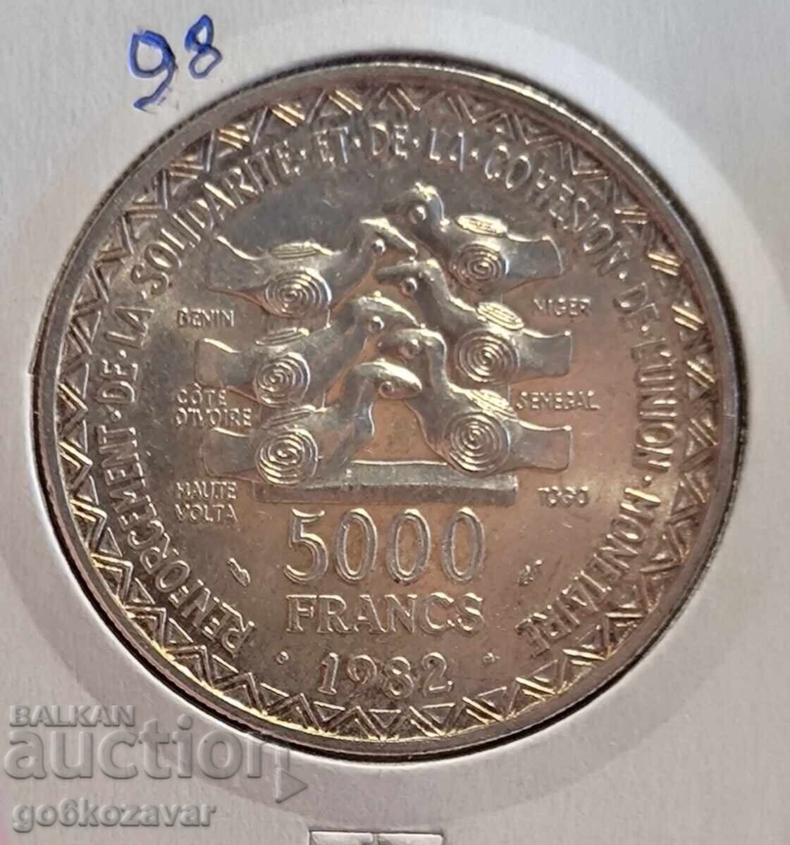 West Africa 5000 Francs 1982 Proof Rare! Rare!
